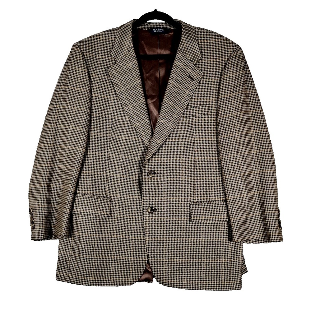 Jos A Bank Executive Collection Blazer Jacket Sz 42S Silk Wool Blend Houndstooth - Picture 1 of 15